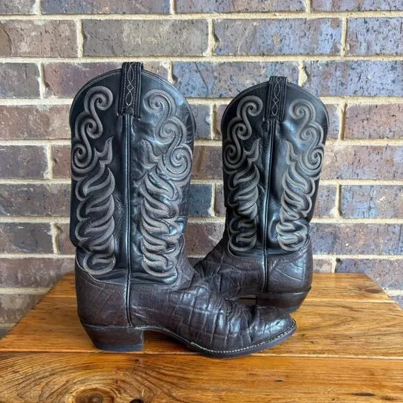 VTG Tony Lama Brown Leather Boots Style 8594 Size 9D